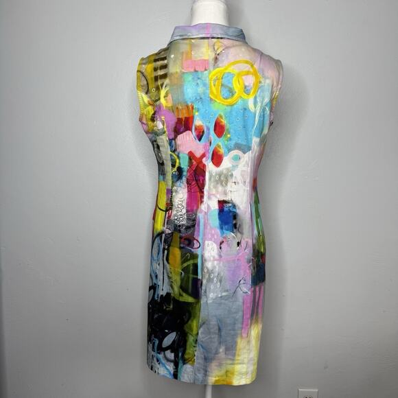 Dolcezza Simply Art Sleeveless Abstract Zip Front Midi Dress Multicolor - Picture 4 of 5